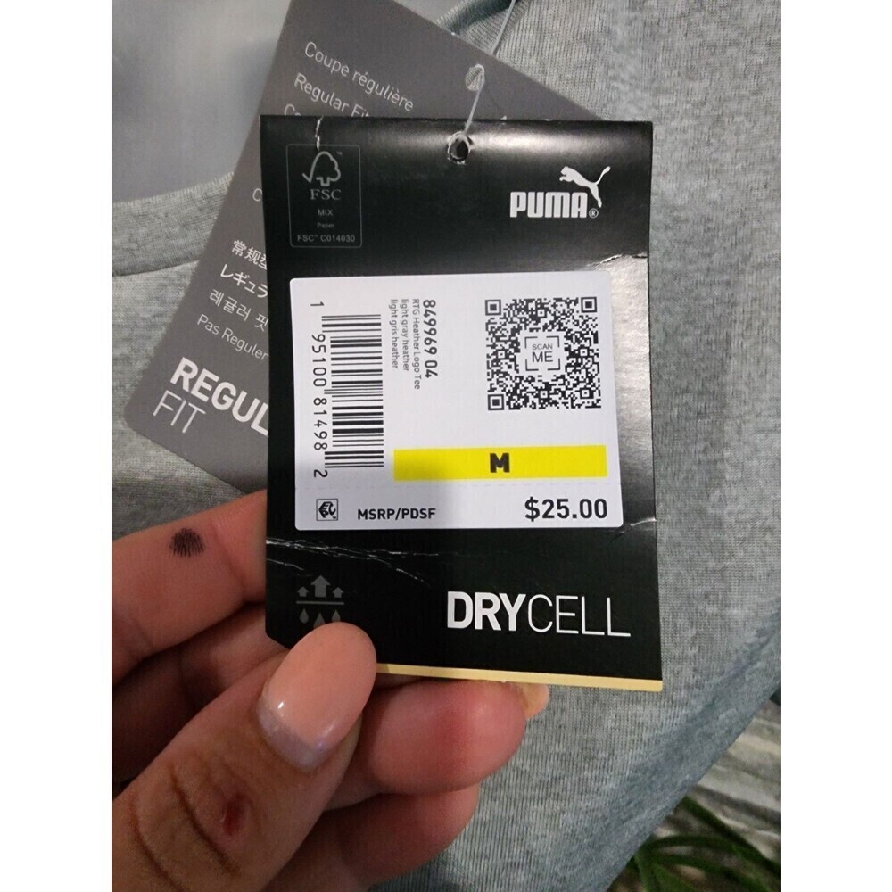 NEW PUMA Dry Cell Women's Medium Cat Logo Tee Heather Grey And White - Picture 3 of 7